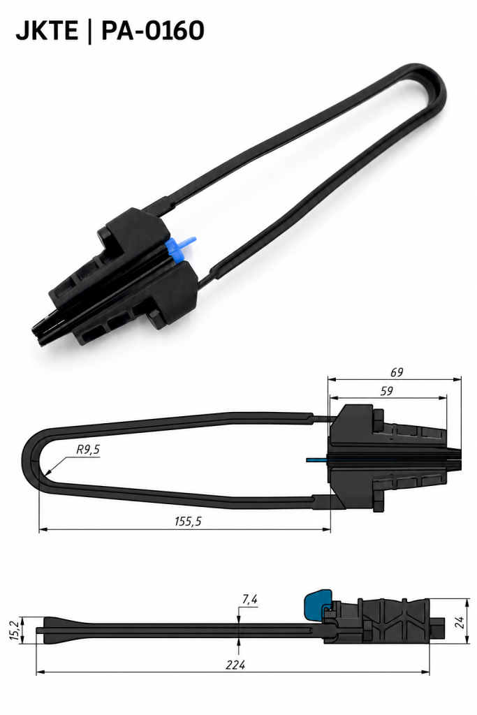 ftth drop cable clamp PA-0160 dimension drawing
